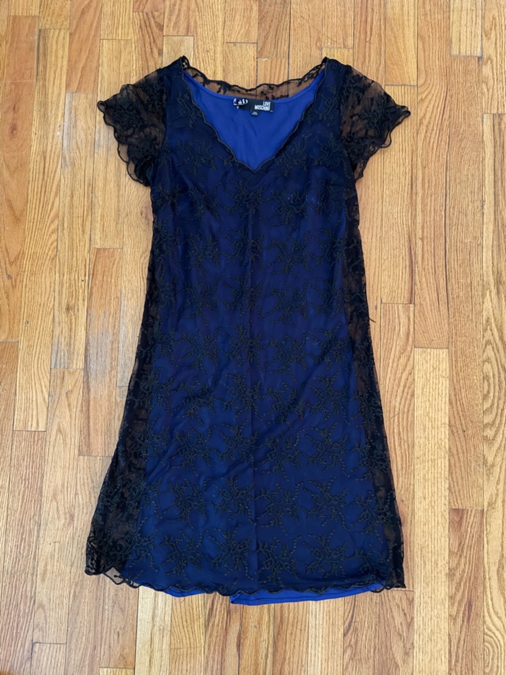Love Moschino Navy and Black Lace Slip Dress - Size 4